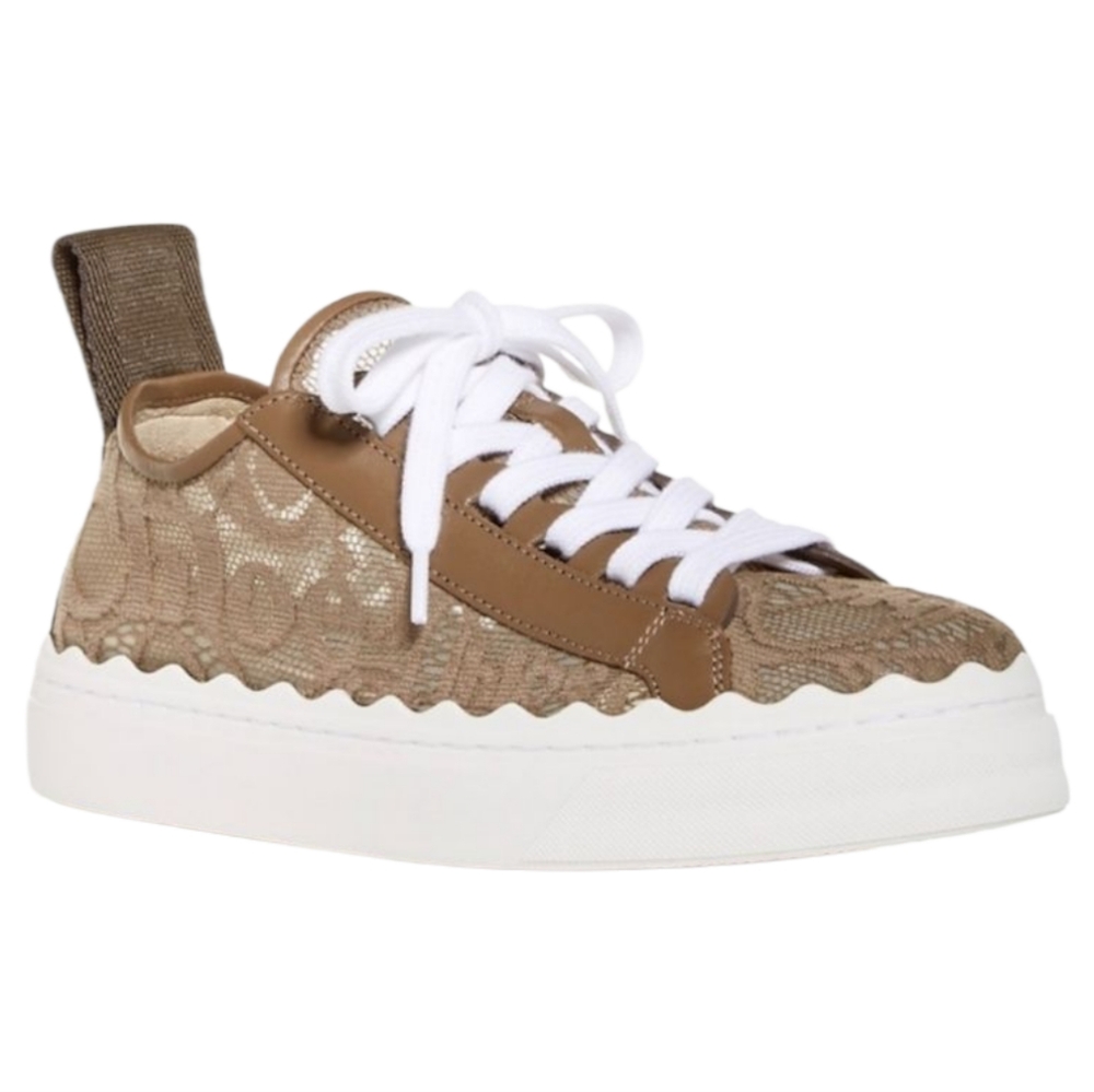 Chloe Brown Signature Logo Platform Sneaker with White Laces